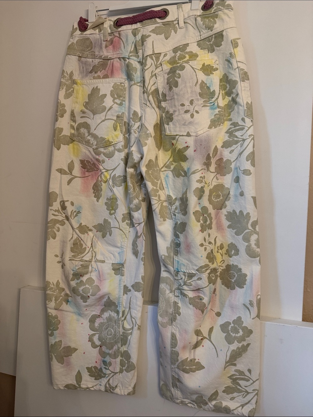 NWT Free People We The Free Moxie Printed Flocked Barrel Jeans ivory floral - 29 - Picture 3 of 10